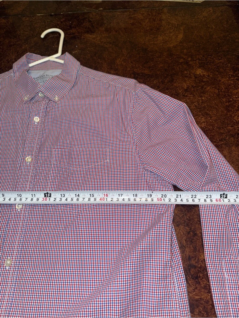 Banana Republic Men's Red and Blue Check Button-Down Shirt
